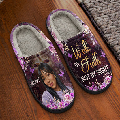 Walk By Faith Not By Sight - Personalized Flat Warm Slippers