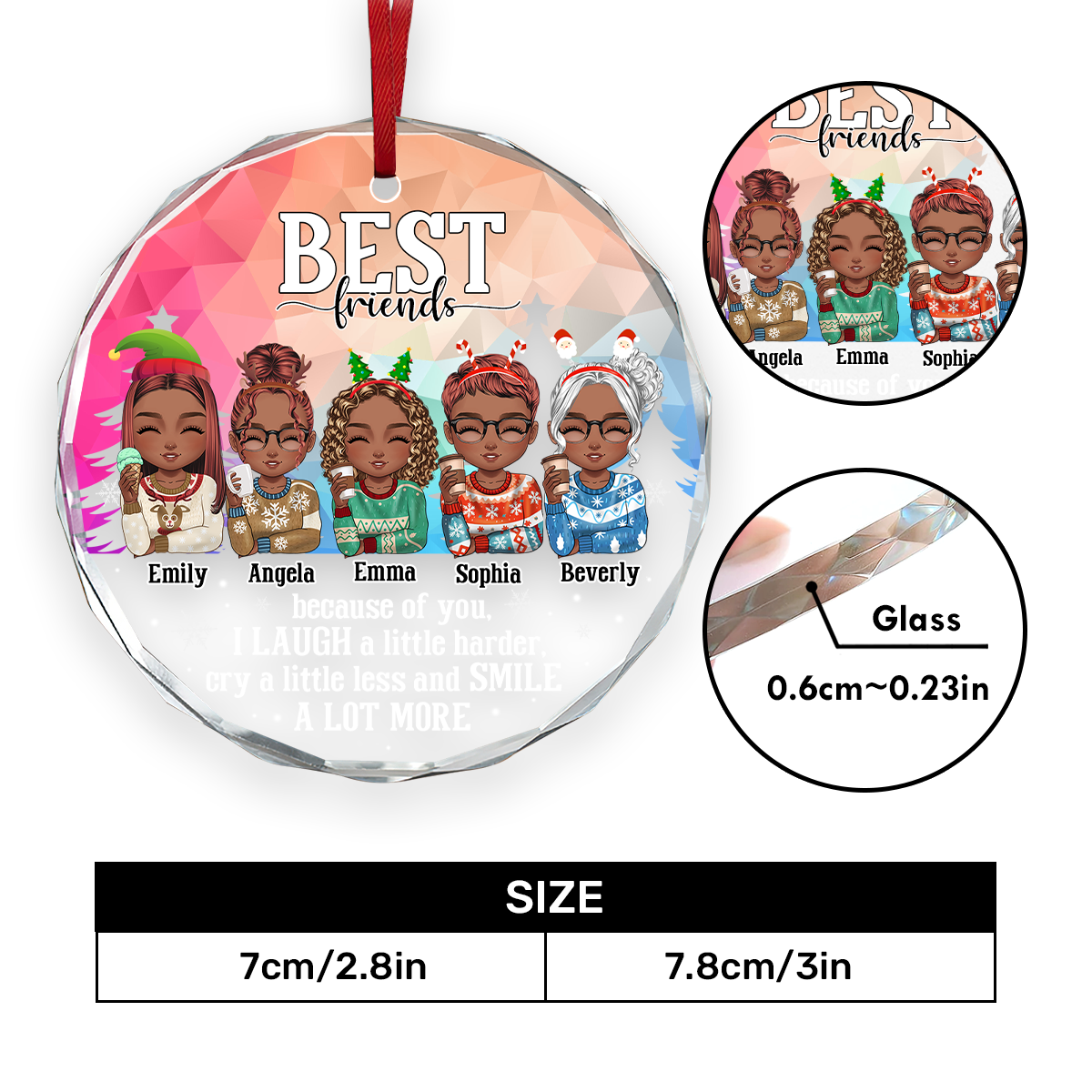 Because Of You I Laugh A Little Harder - Personalized Round Glass Ornament