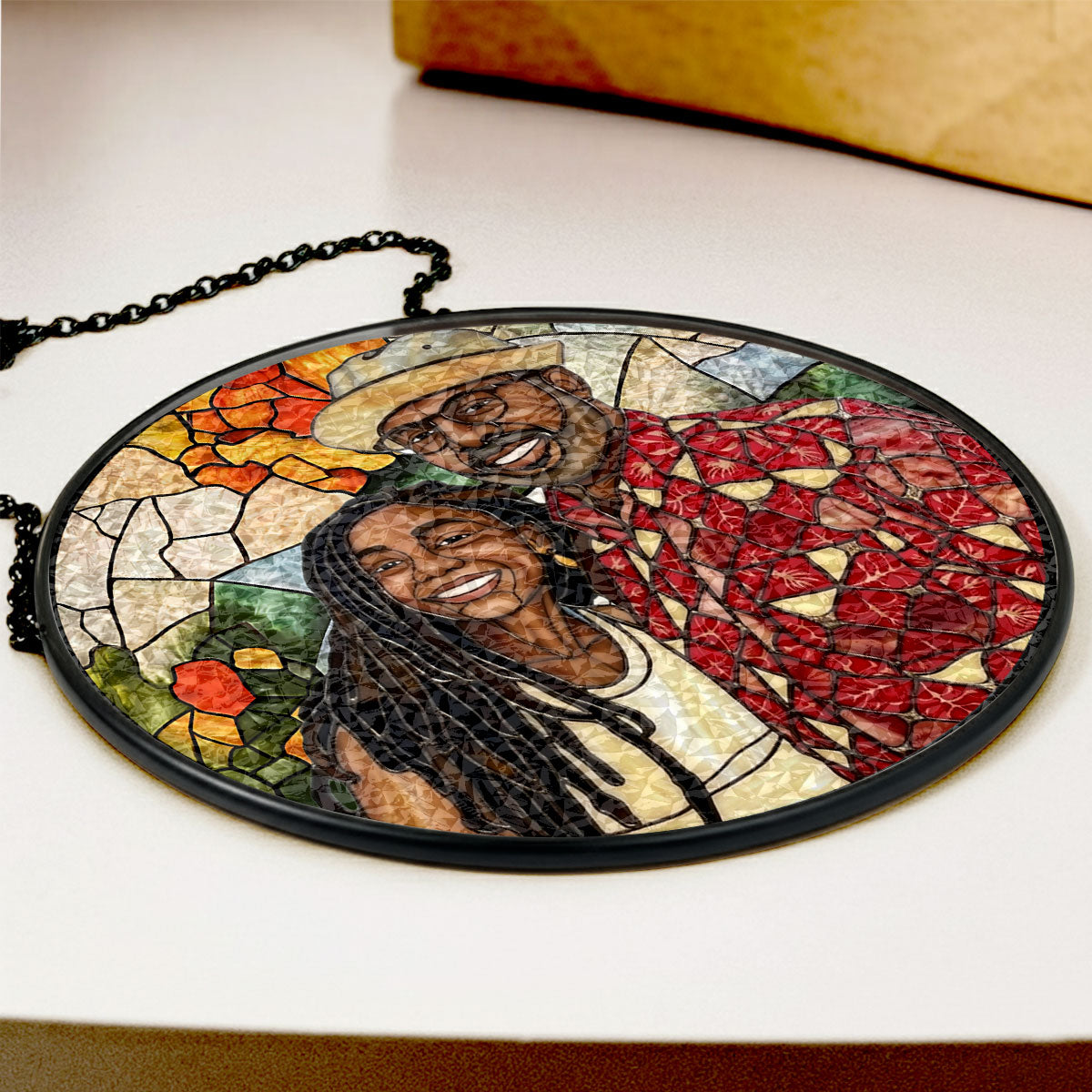 Custom Photo Portrait Dad Grandpa Parents Family - Personalized Stained Glass Window Hanging Suncatcher