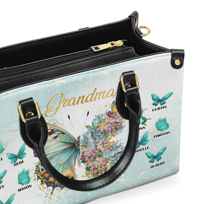 Grandma Butterfly Flower - Personalized Leather Handbag SBLHBLN1414TA