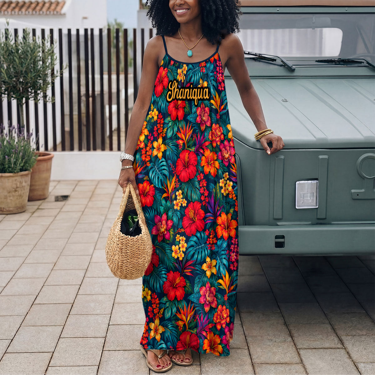Tropical Floral - Personalized Backless Cami Maxi Dress