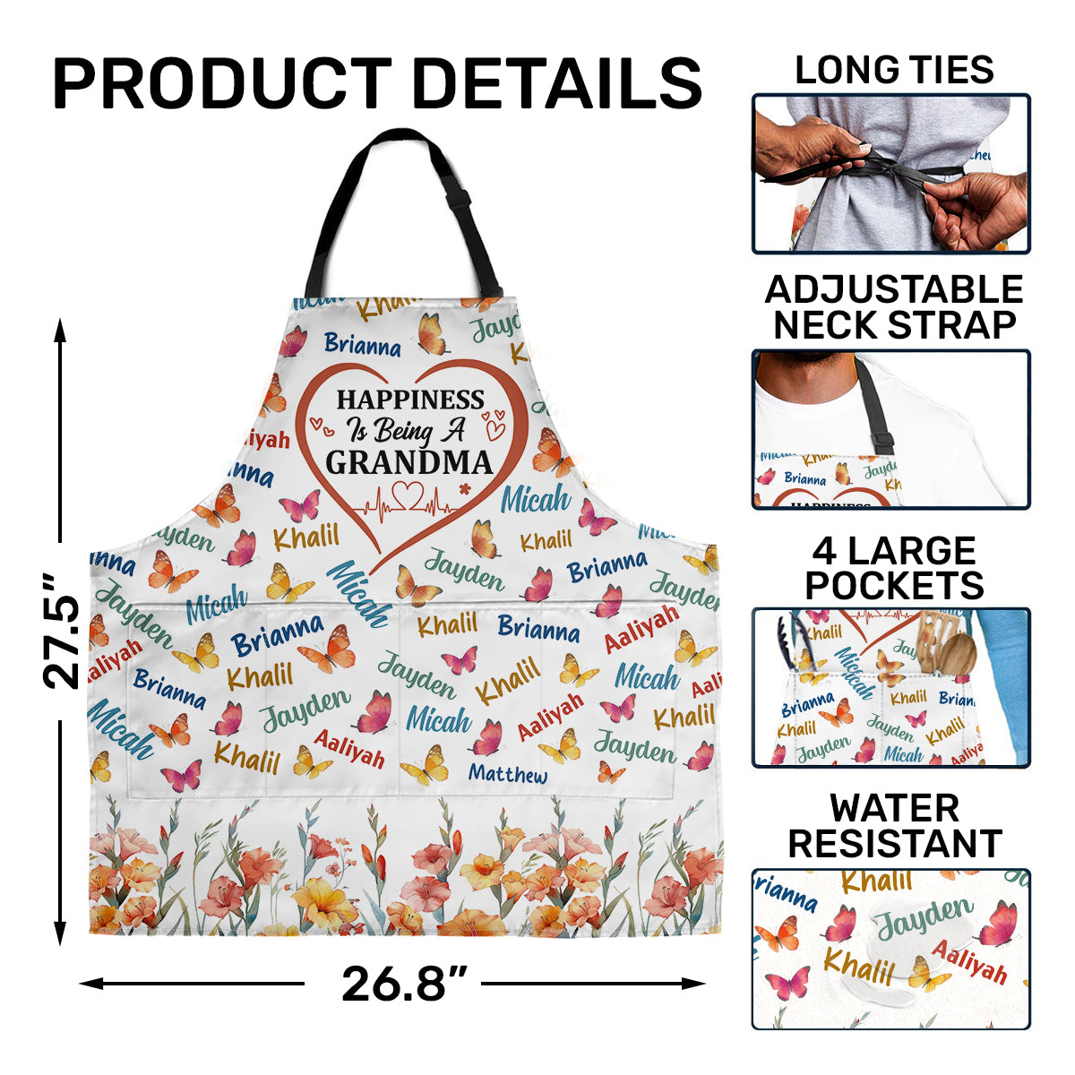 Happiness Is Being A Grandma - Personalized Apron With Pocket
