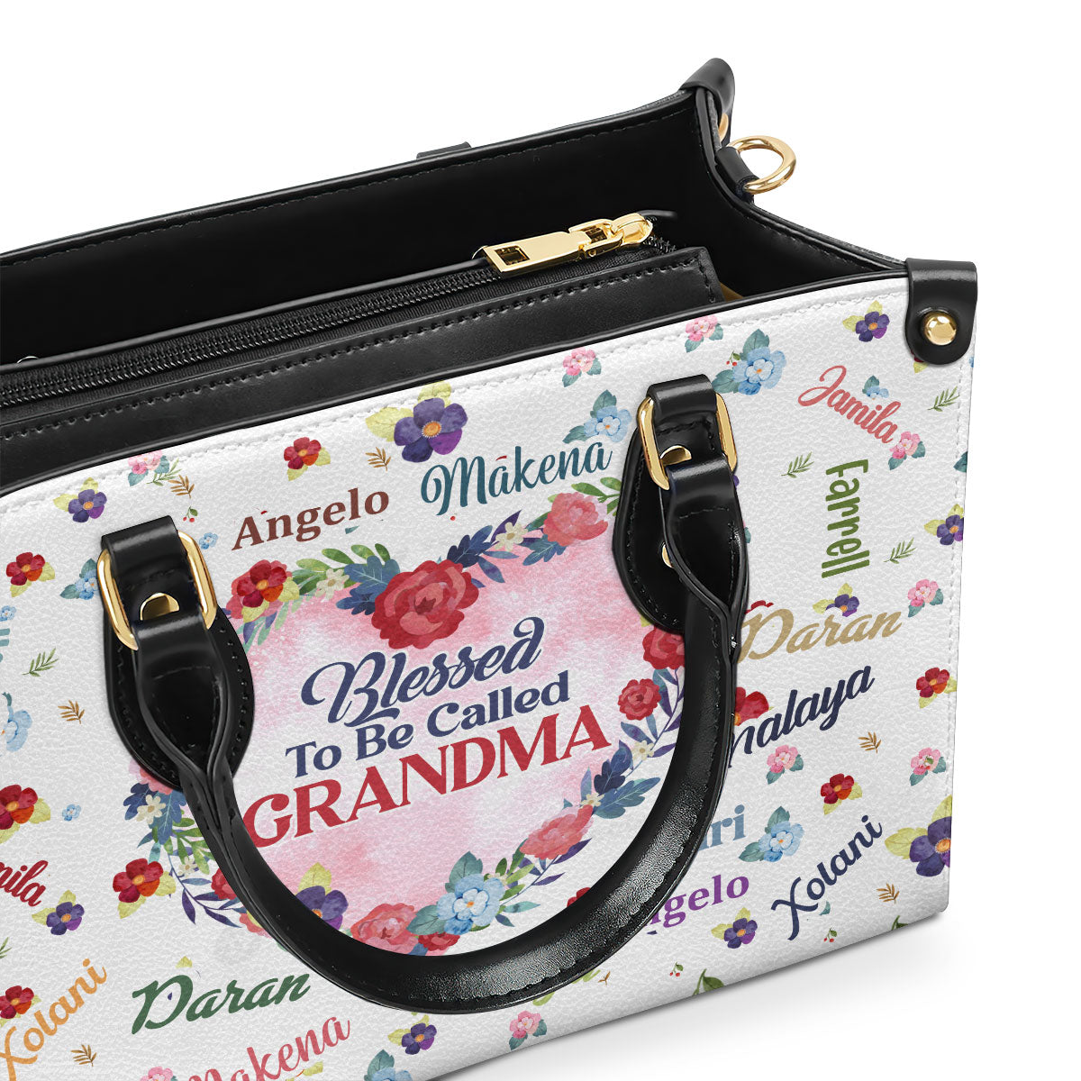 Grandma Flower - Personalized Leather Handbag SBLHBLM1991L