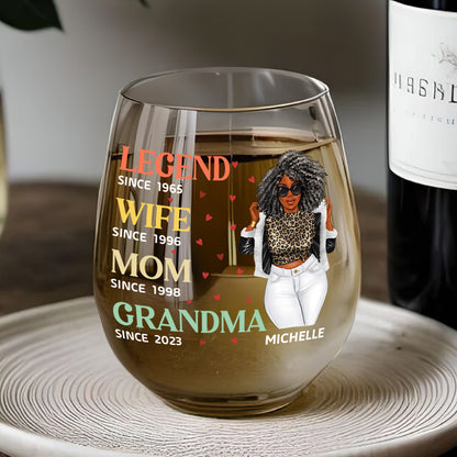 Legend Wife Mom Grandma - Personalized Stemless Wine Glass