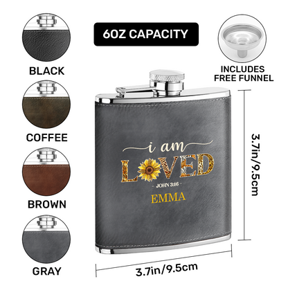 I Am Loved - Personalized Leather Flask SBLFLALM2770TA