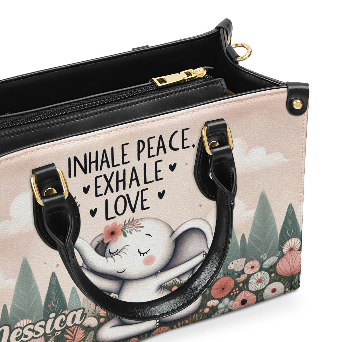 Inhale Peace, Exhale Love - Elephant Personalized Leather Handbag SB838