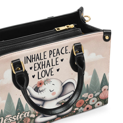 Inhale Peace, Exhale Love - Elephant Personalized Leather Handbag SB838