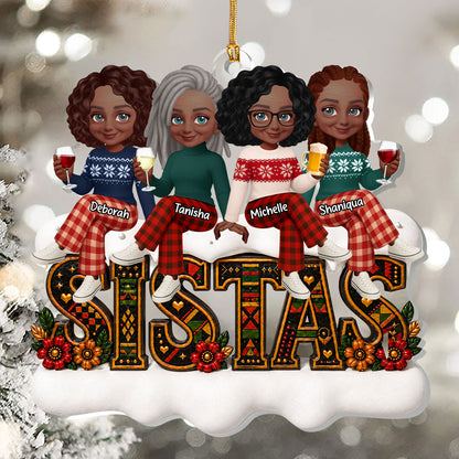 Custom Tribal Patterned Tribal Patterned Besties Sisters Sistas Forever - Personalized 1-Layer Acrylic Ornament