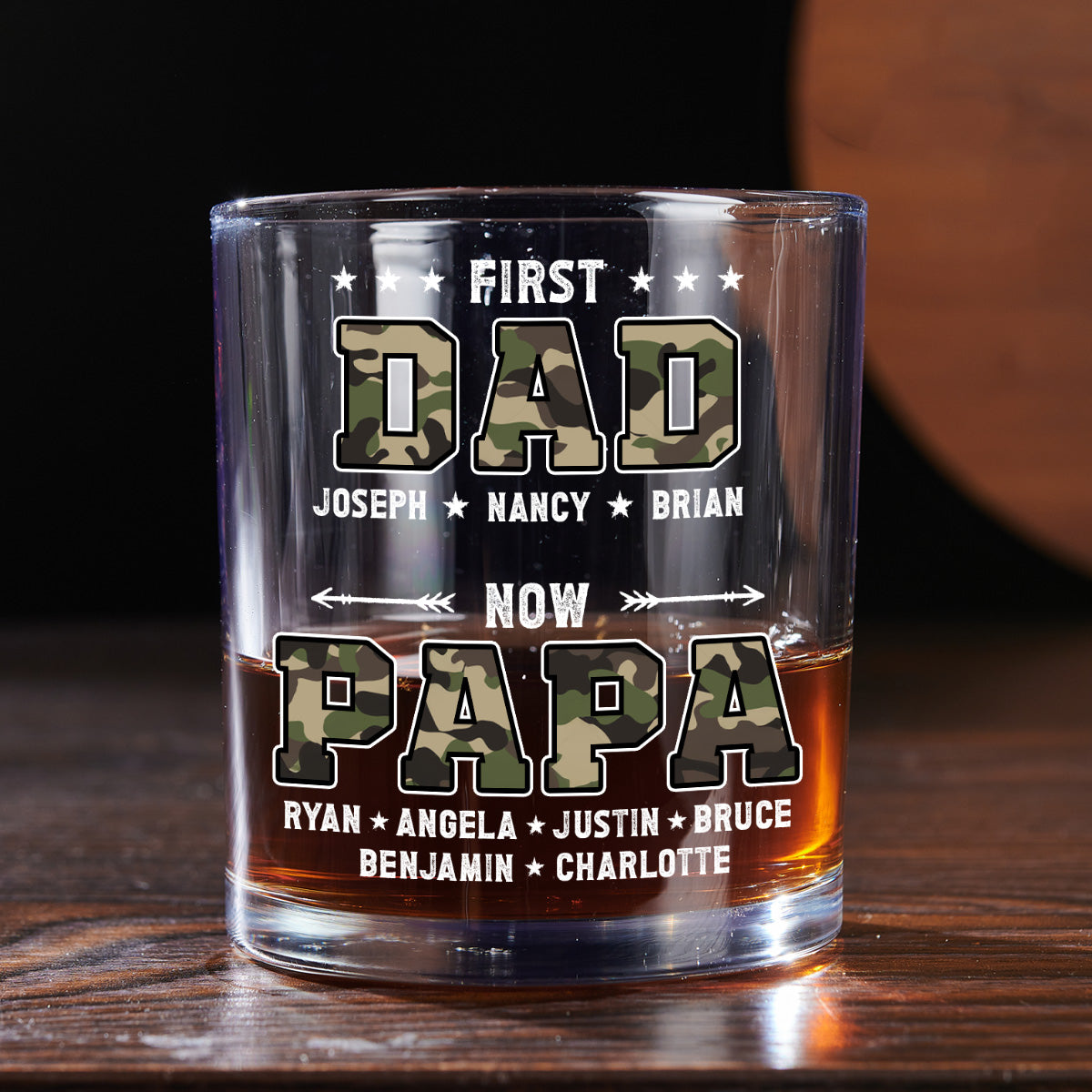 First Dad Now Grandpa - Personalized Round Whiskey Glass