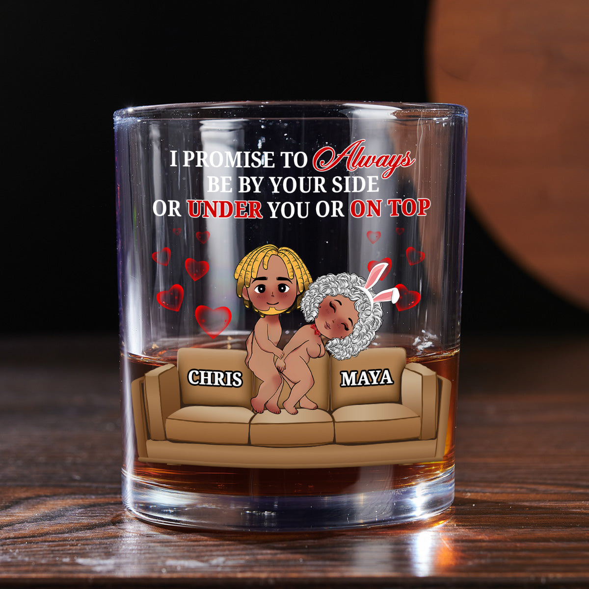 I Promise To Always Be By Your Side - Personalized Round Whiskey Glass