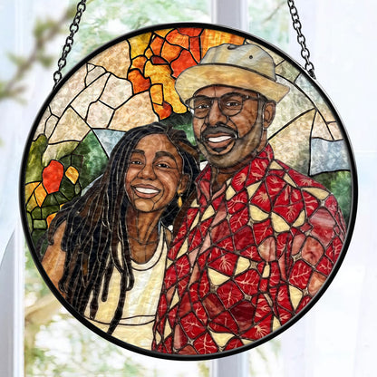 Custom Photo Portrait Dad Grandpa Parents Family - Personalized Stained Glass Window Hanging Suncatcher