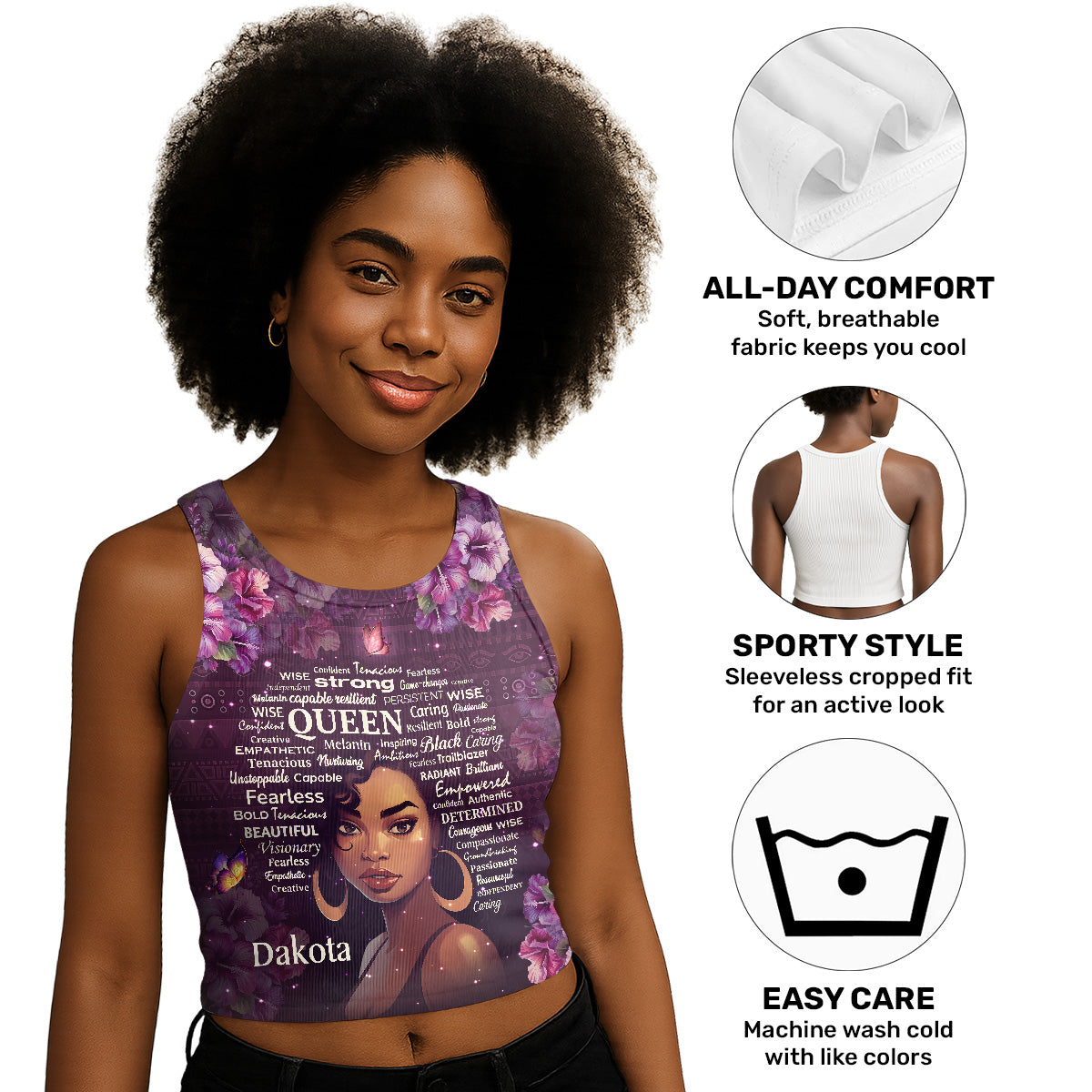 Gift For Women - Black Queen - Personalized Crop Tank Top Custom