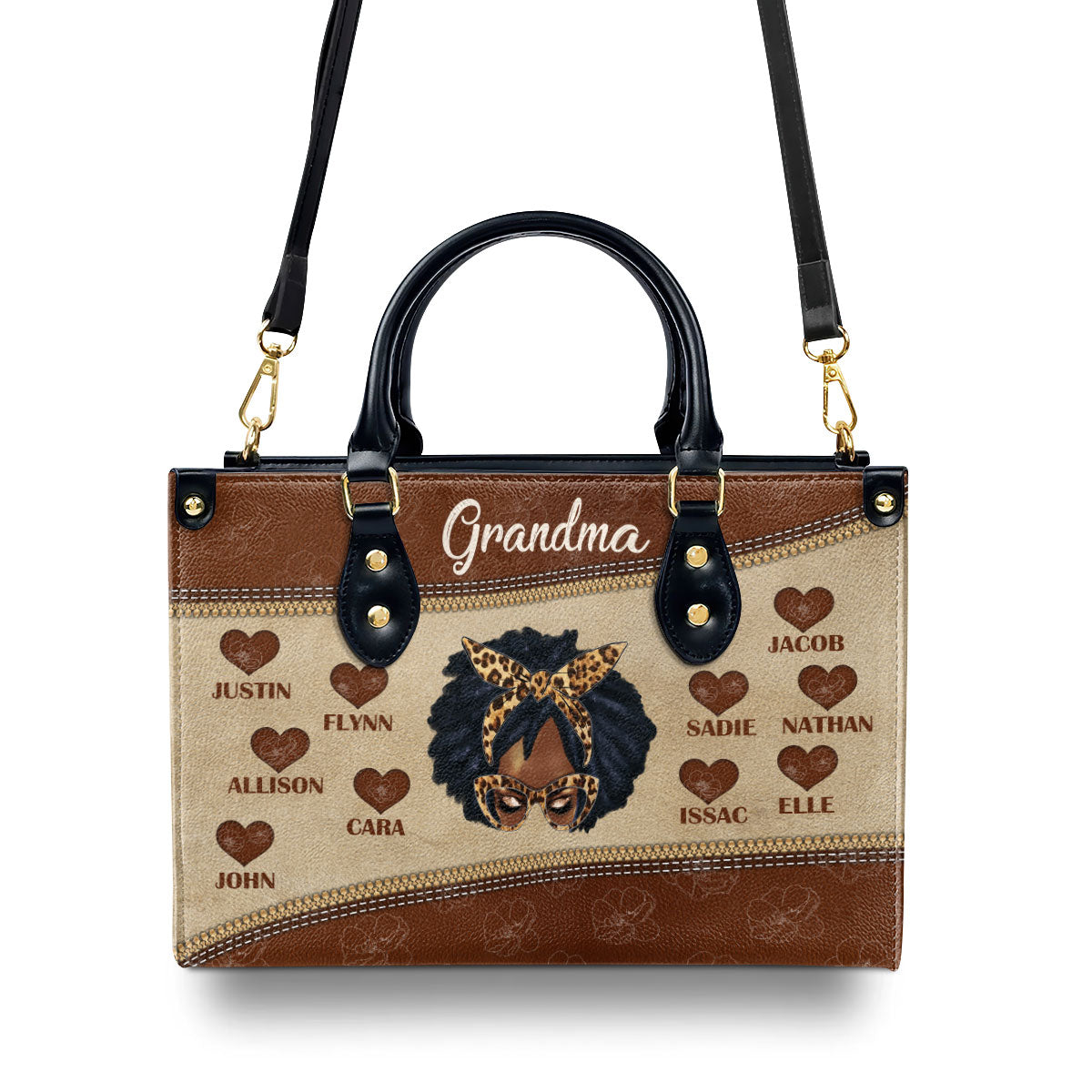 Grandma Handprint - Personalized Leather Handbag SBLHBLN1417D