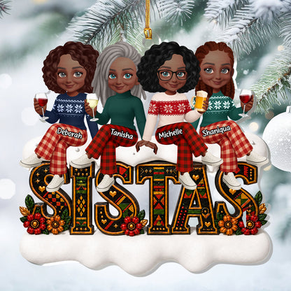 Custom Tribal Patterned Tribal Patterned Besties Sisters Sistas Forever - Personalized 1-Layer Acrylic Ornament