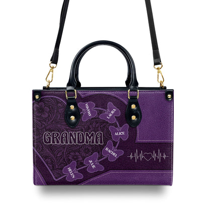 Grandma Flower Butterfly - Personalized Leather Handbag SBLHBLM2339L