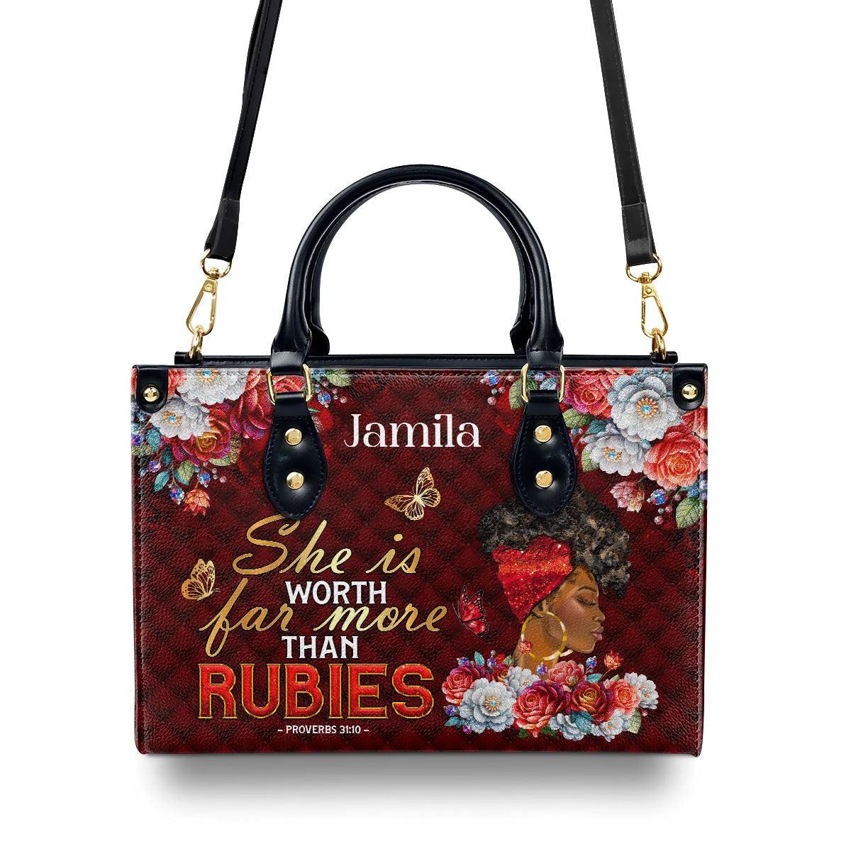 She Is Worth Far More Than Rubies - Personalized Leather Handbag SBLHBLM1501L