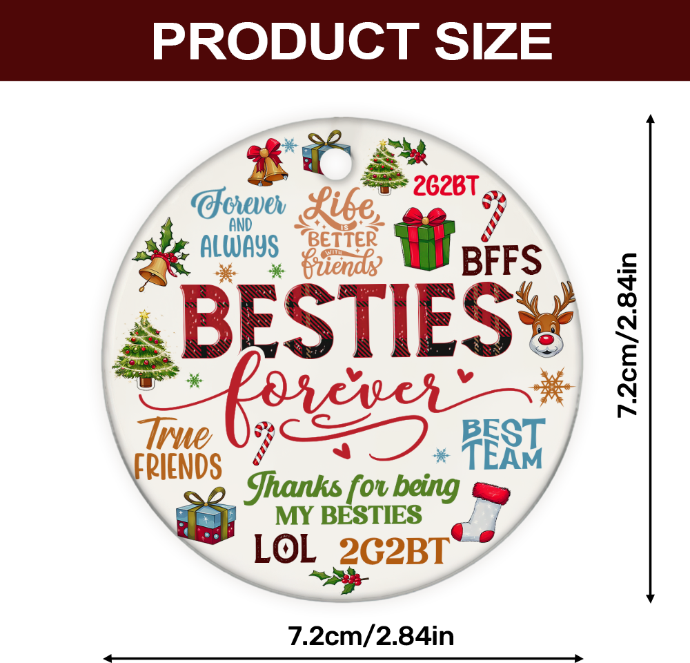 Besties Forever - Personalized Round Shaped Ceramic Ornament