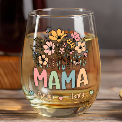 Grandma Flower - Personalized Stemless Wine Glass