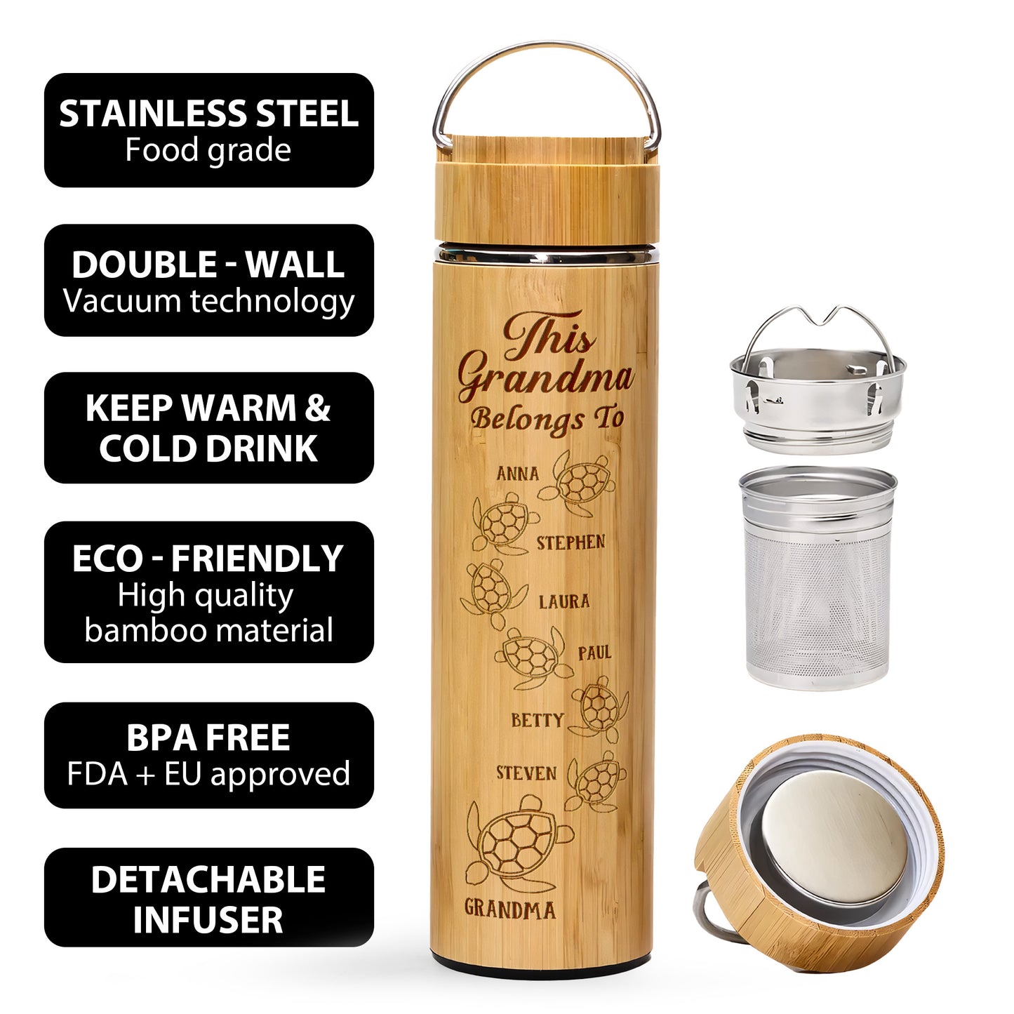 This Grandma Belongs To - Personalized Stainless Bamboo Tumbler