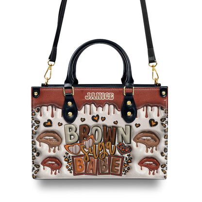 Brown Suga Babe 3D Effect  - Personalized Leather Handbag SBLHBHA48