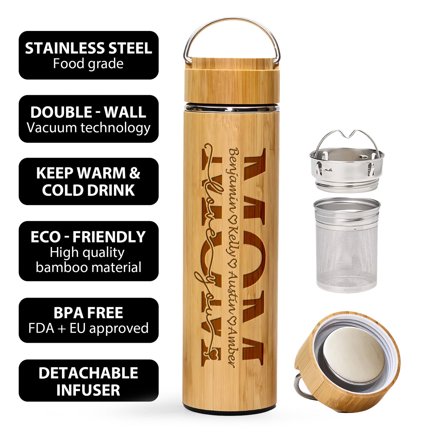 Love You Mom - Personalized Stainless Bamboo Tumbler