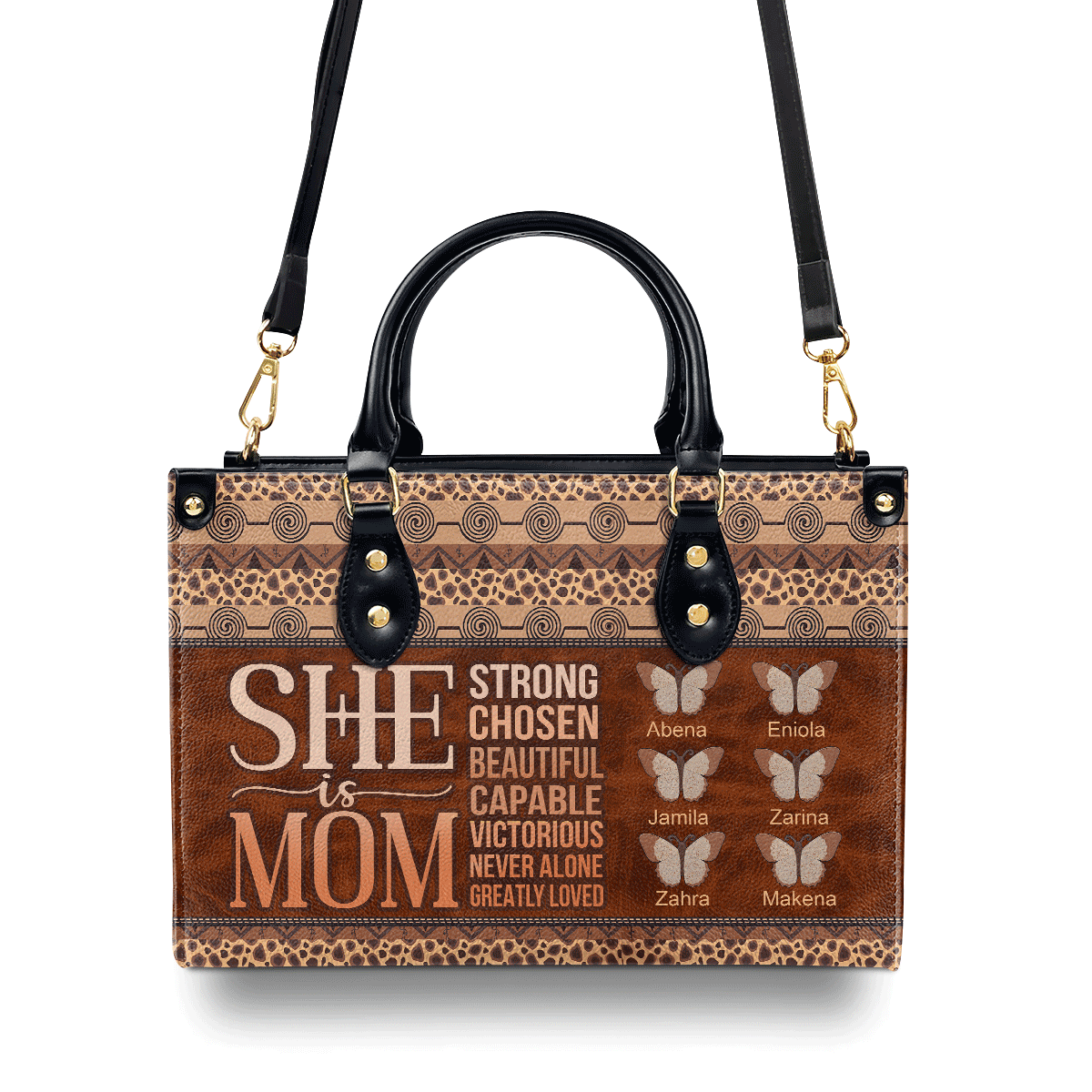 She Is Mom Butterfly - Personalized Leather Handbag SBLHBLM1420D