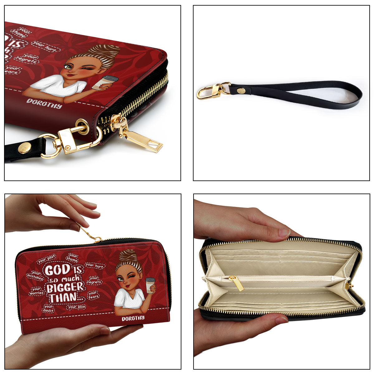 God Is So Much Bigger Than - Personalized Leather Clutch Purse SBCPLN1285D