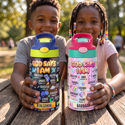 God Says I Am - Personalized Kid Water Bottle