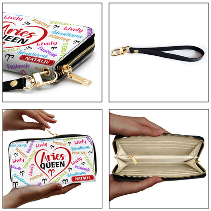 Zodiac Queen - Personalized Leather Clutch Purse SBCPLN2567M