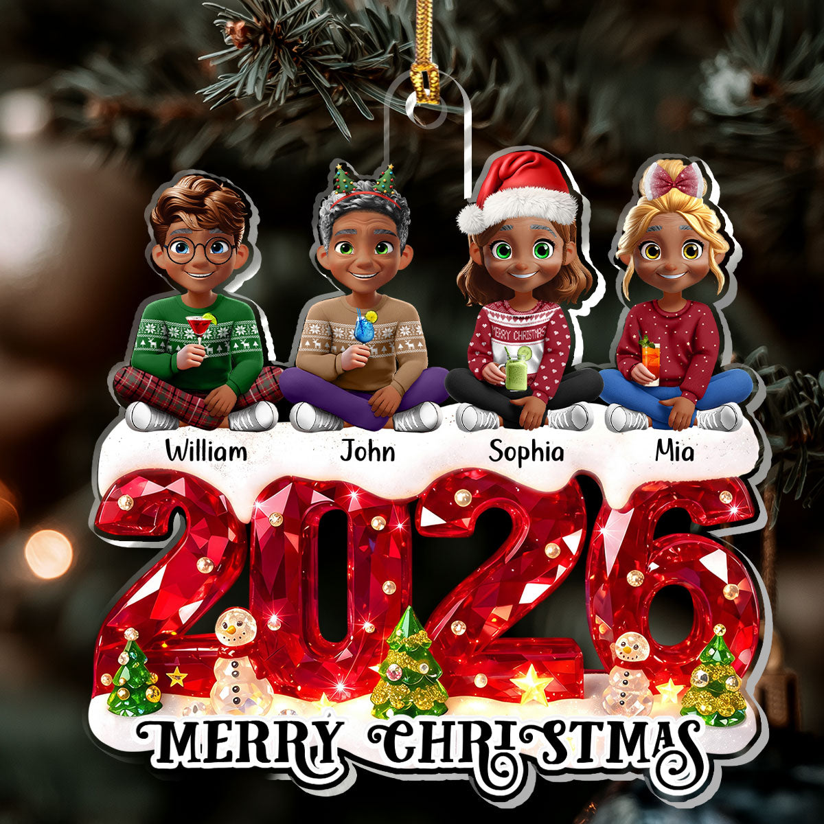 Merry Christmas - Personalized 1-Layer Acrylic Ornament