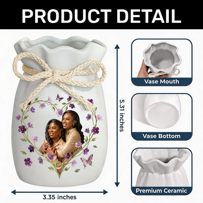 Custom Photo Portrait Mom Grandma Parents Family Ceramic - Personalized Flower Vase With Ribbon