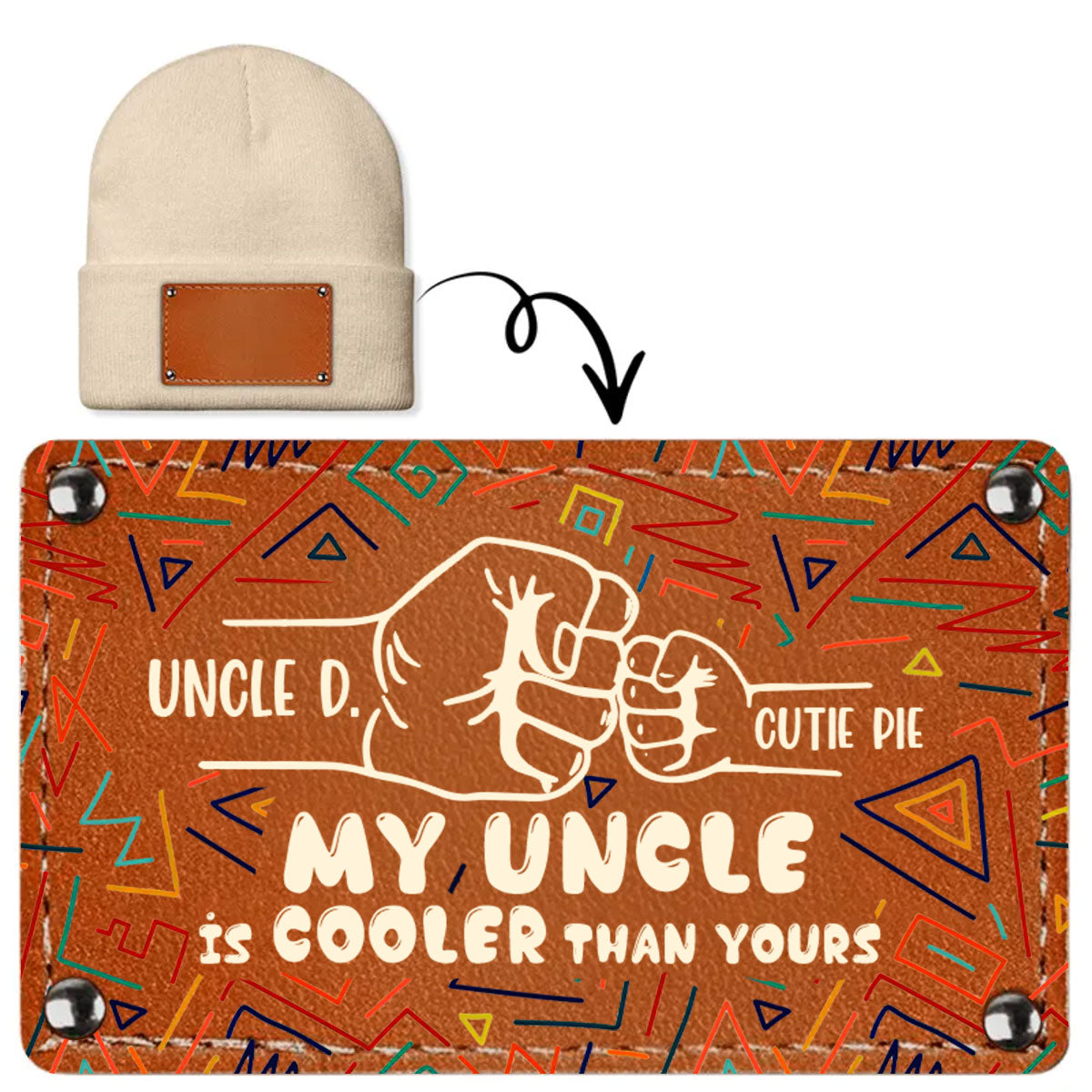 My Uncle Is Cooler Than Yours - Personalized Leather Knitted Beanie SBLKBLM2167M