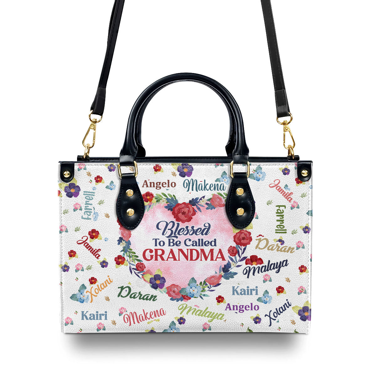 Grandma Flower - Personalized Leather Handbag SBLHBLM1991L