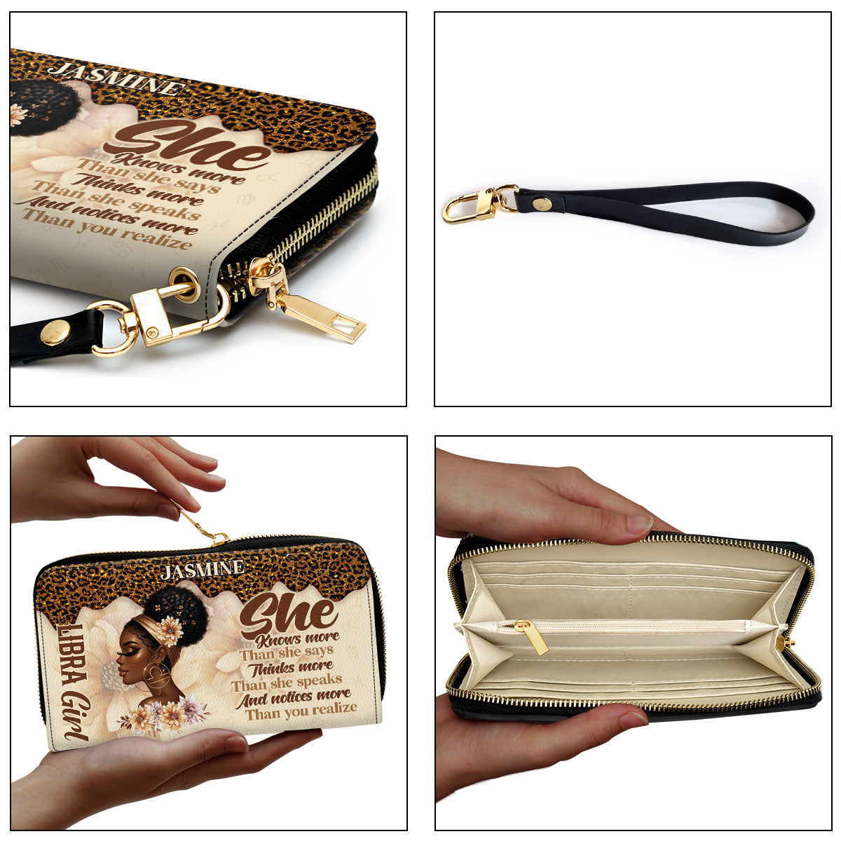 She Knows - Personalized Leather Clutch Purse SBCPLN1268L