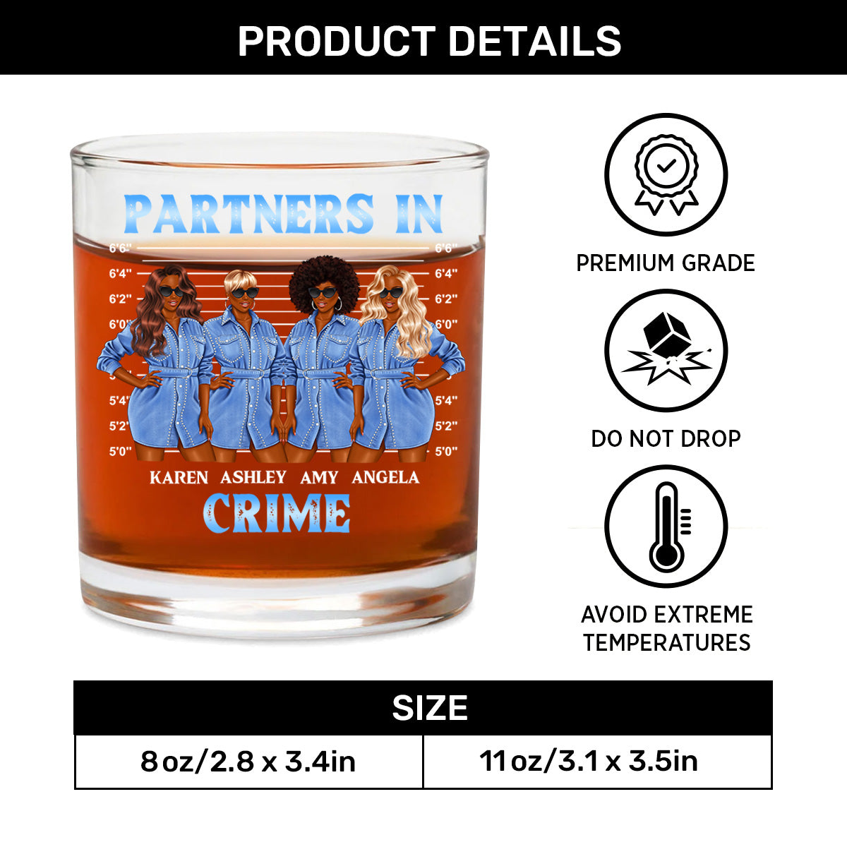 Partners In Crime - Personalized Round Whiskey Glass