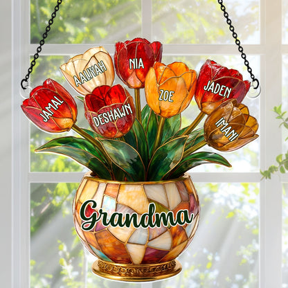 Grandma’s Blooming Love - Personalized Acrylic Suncatcher