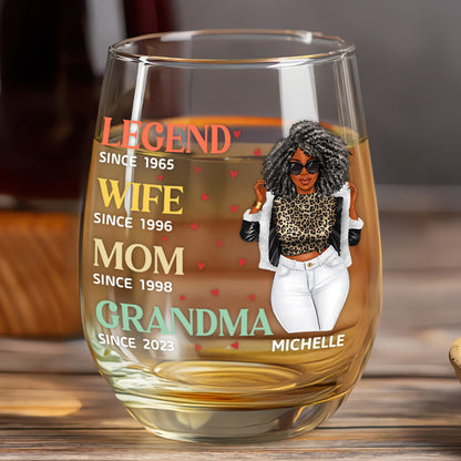 Legend Wife Mom Grandma - Personalized Stemless Wine Glass