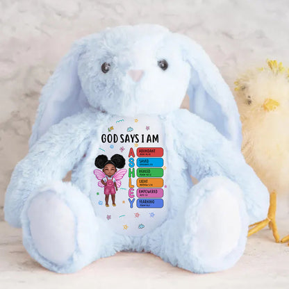 God Says I Am - Personalized Stuffed Bunny