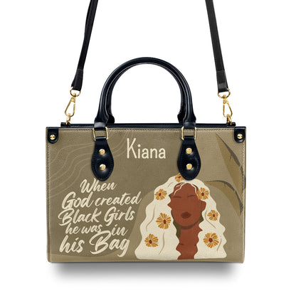 When God Created Black Women - Personalized Leather Hand Bag STB107