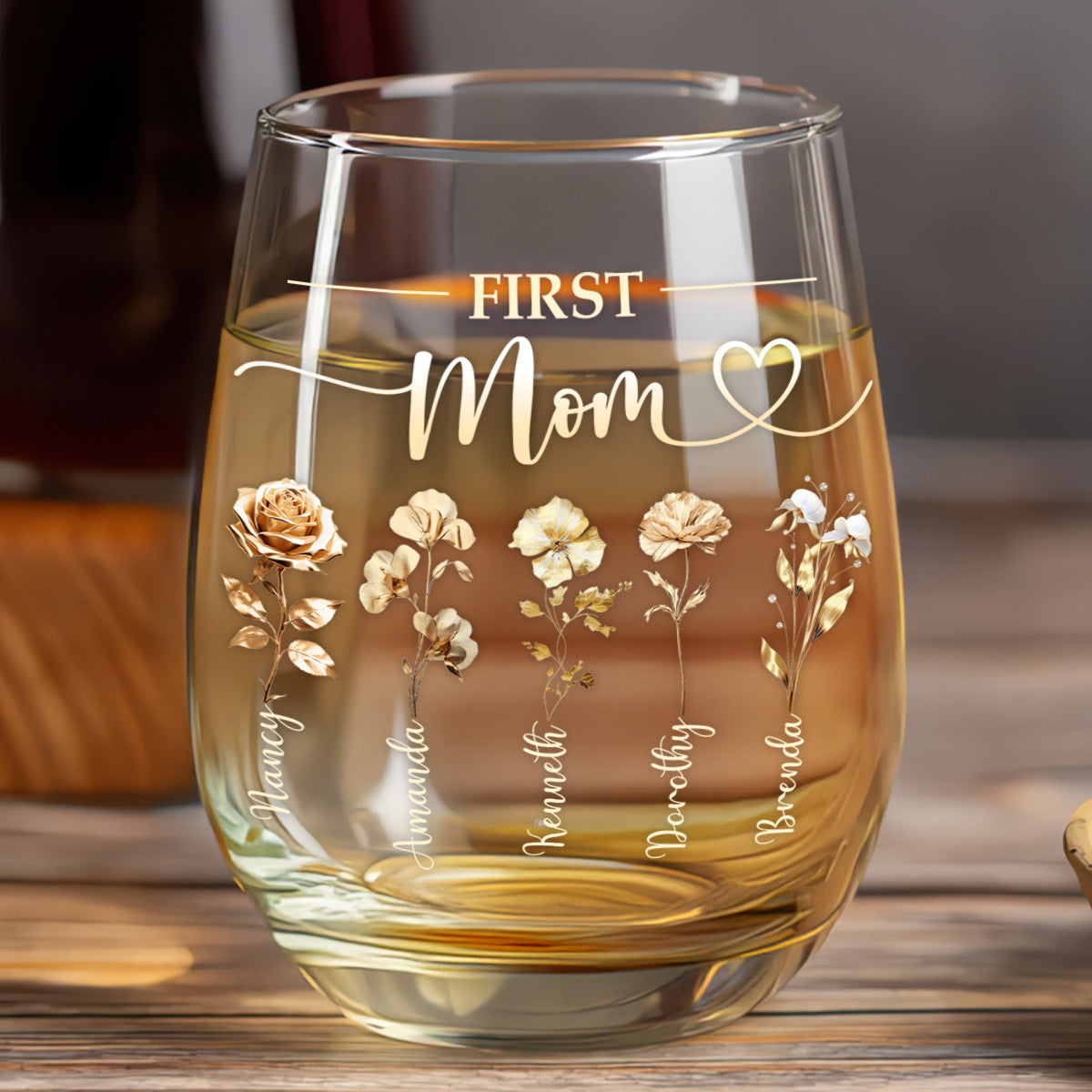 First Mom Now Grandma - Personalized Stemless Wine Glass