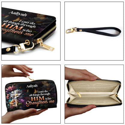 I Can Do All Things Through Him - Personalized Leather Clutch Purse STB29