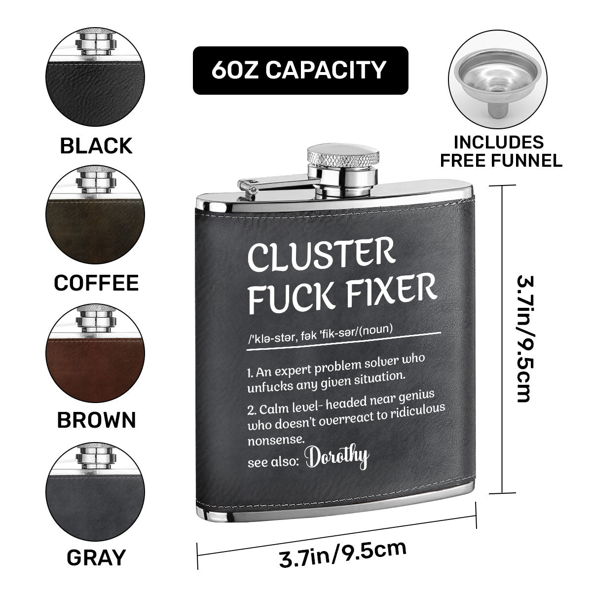 Cluster Fuck Fixer - Personalized Leather Flask