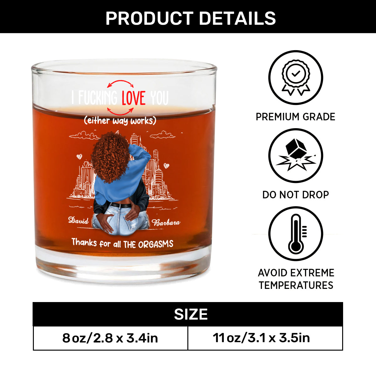 Thanks For All The Orgasms - Personalized Round Whiskey Glass