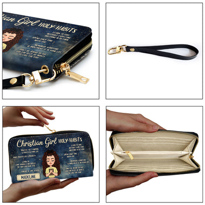 Christian Girl Holy Habits - Personalized Leather Clutch Purse SBCPMN1834L