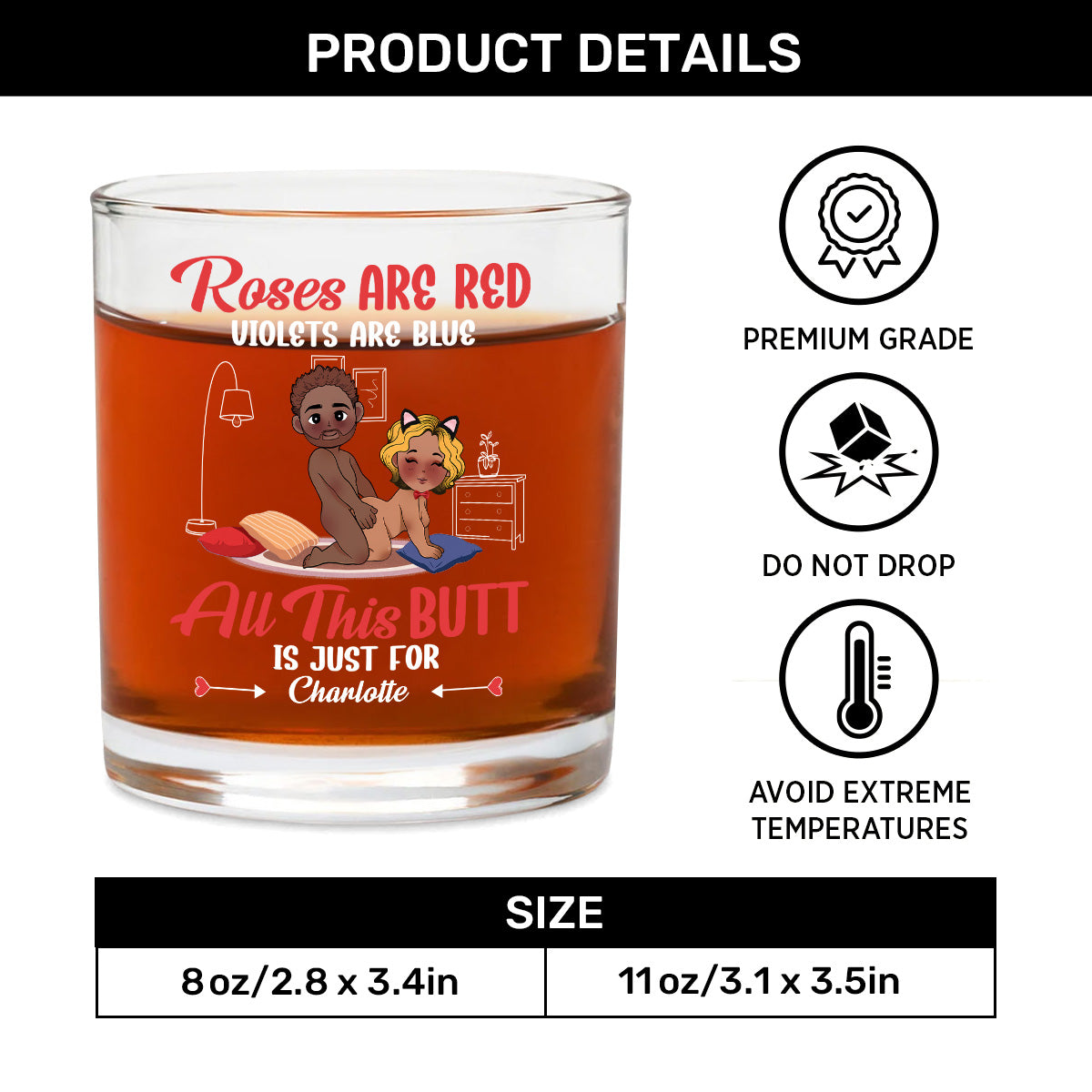 Roses Are Red Violets Are Blue - Personalized Round Whiskey Glass