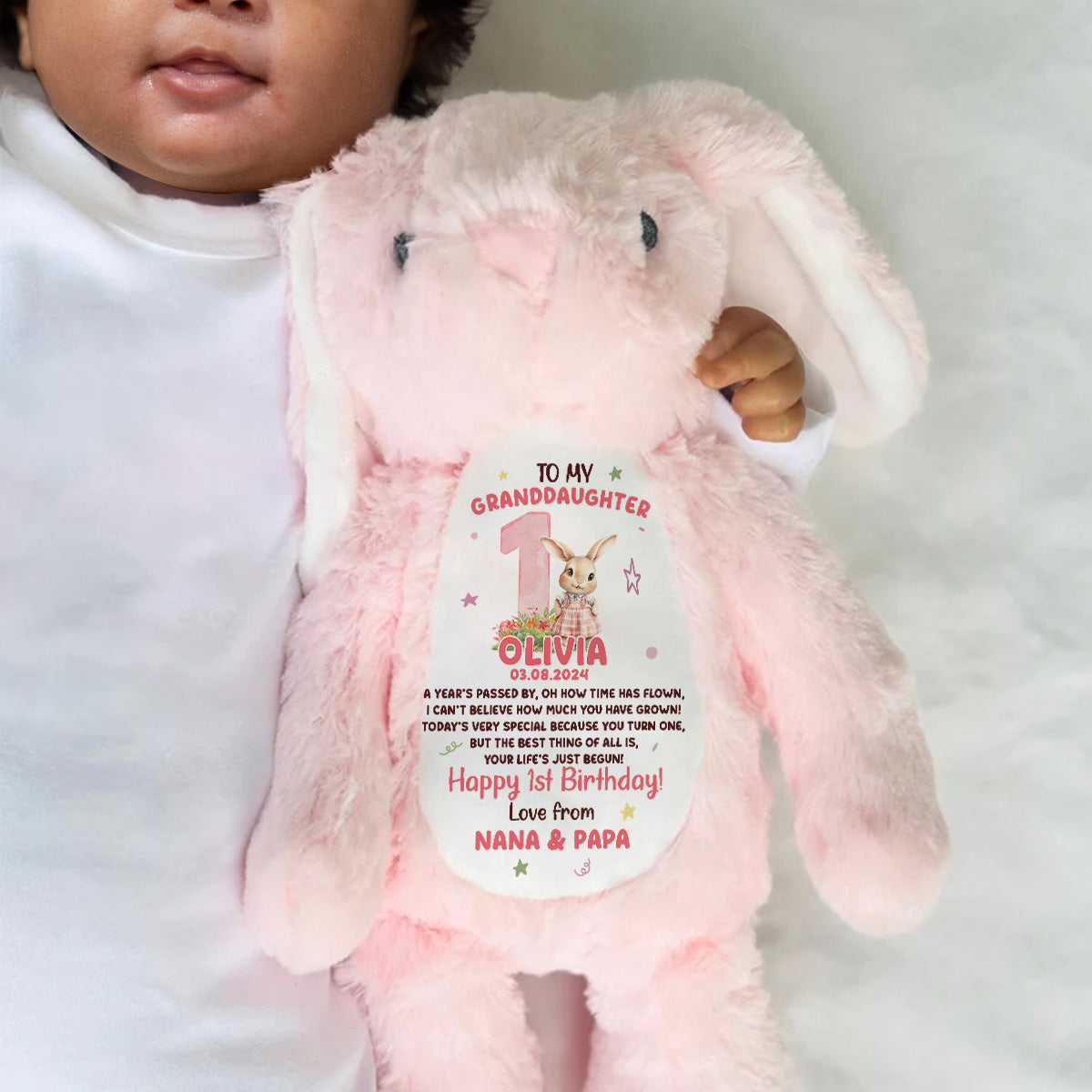 Happy First Birthday - Personalized Stuffed Bunny