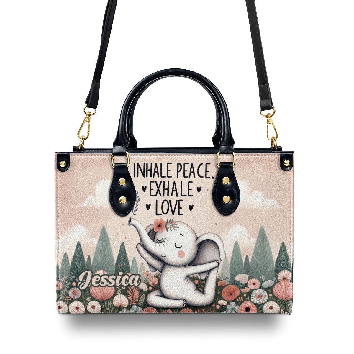 Inhale Peace, Exhale Love - Elephant Personalized Leather Handbag SB838