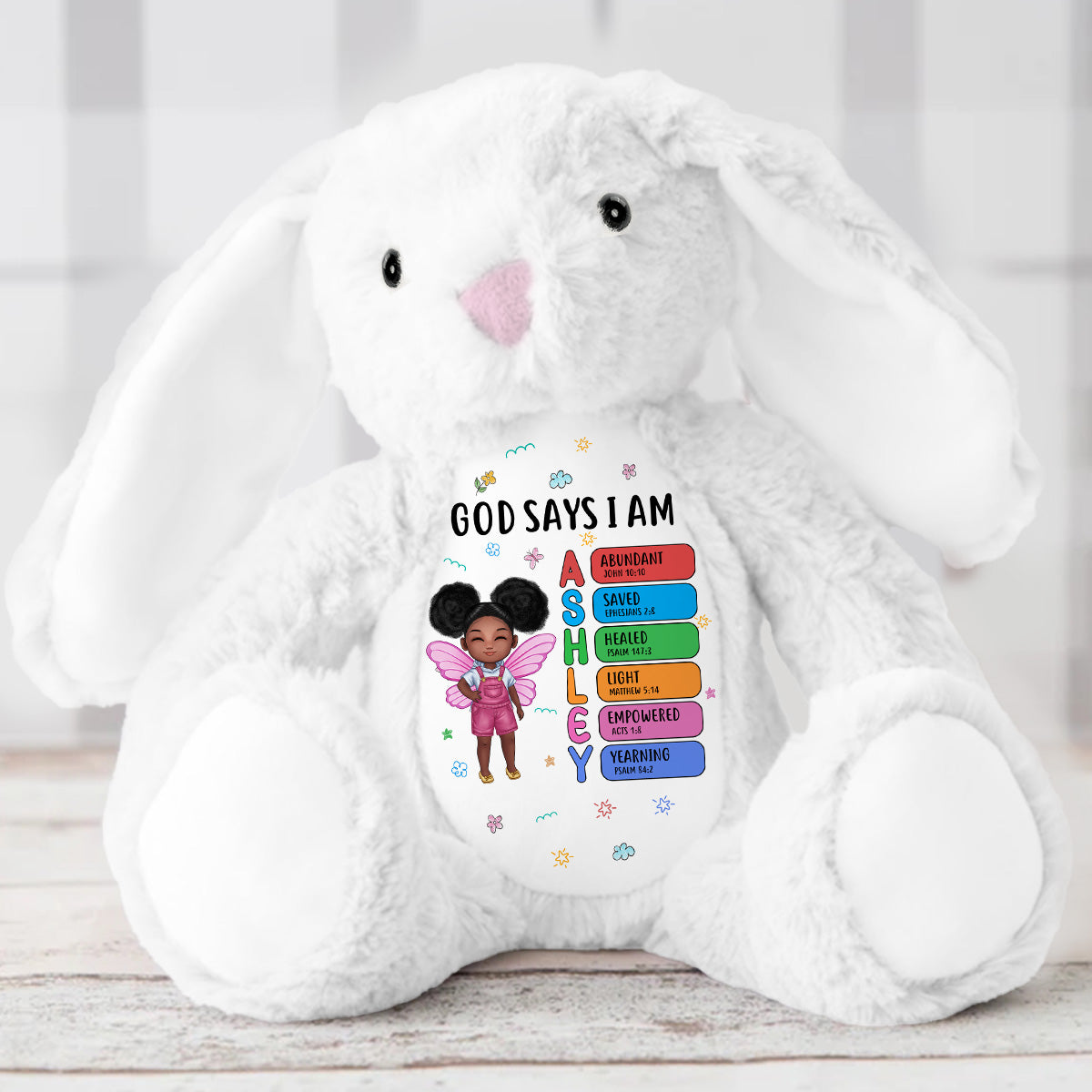 God Says I Am - Personalized Stuffed Bunny