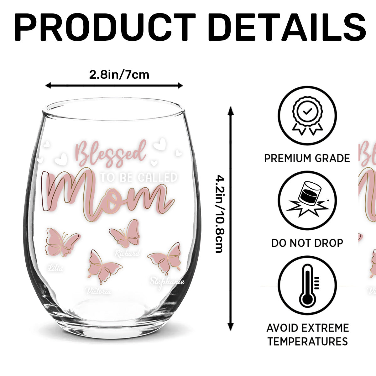 Blessed To Be Called Nana Butterfly - Personalized Stemless Wine Glass