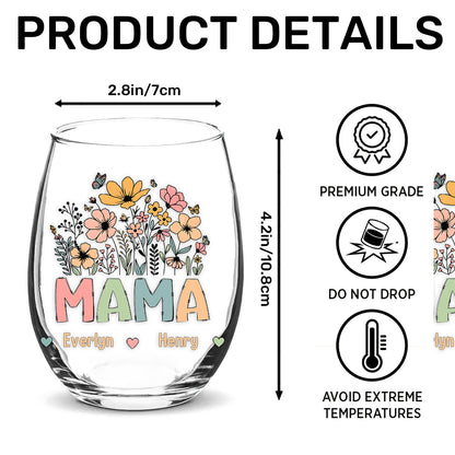 Grandma Flower - Personalized Stemless Wine Glass